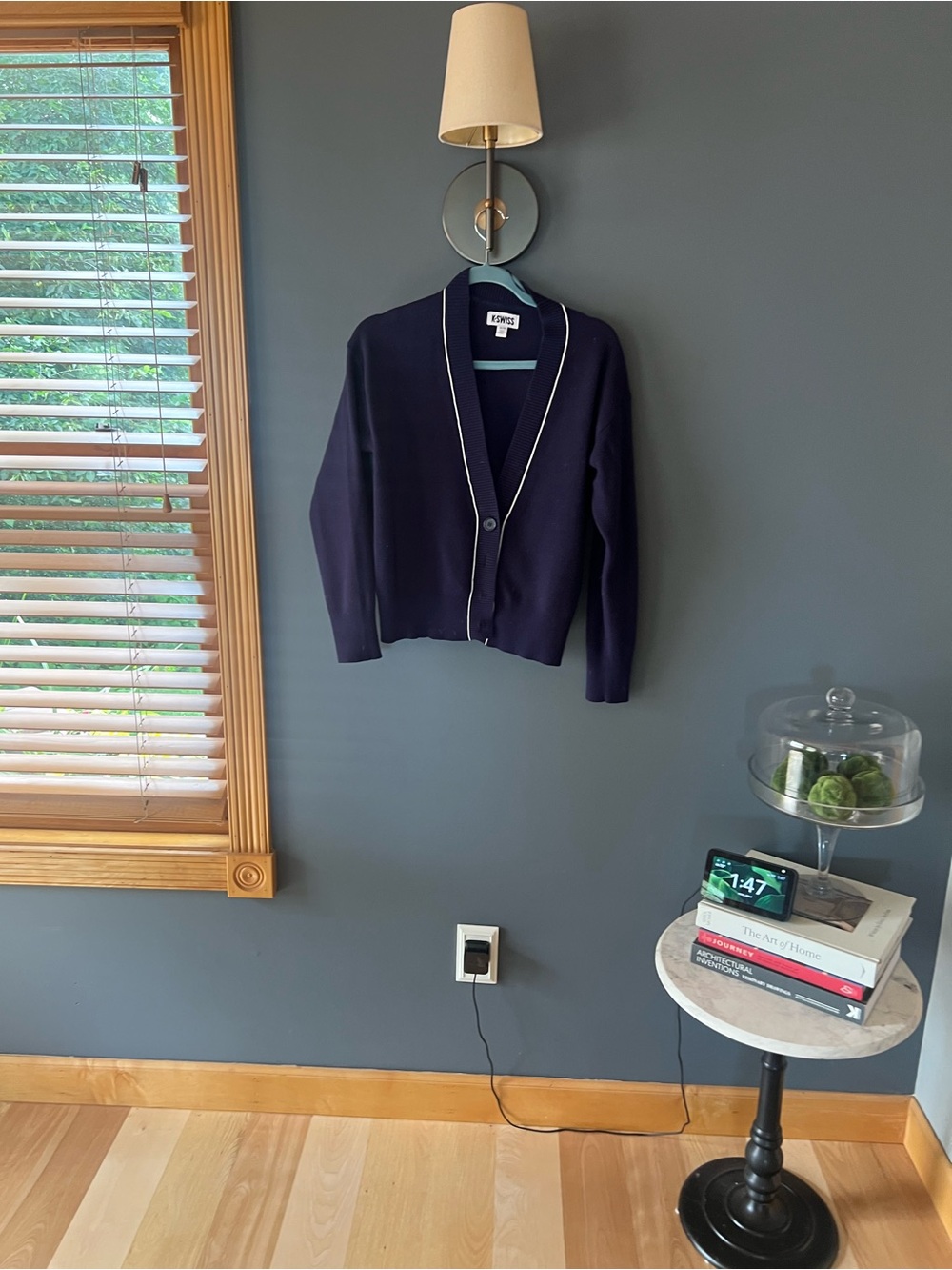 K-Swiss Navy Cardigan with White Piping Trim
